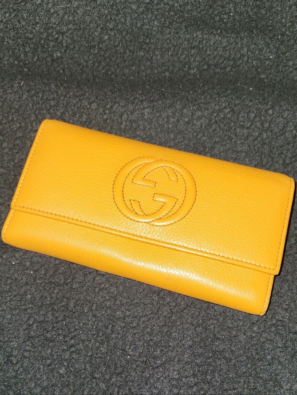 Gucci Yellow Pebbled Leather Continental Wallet with Embossed GG